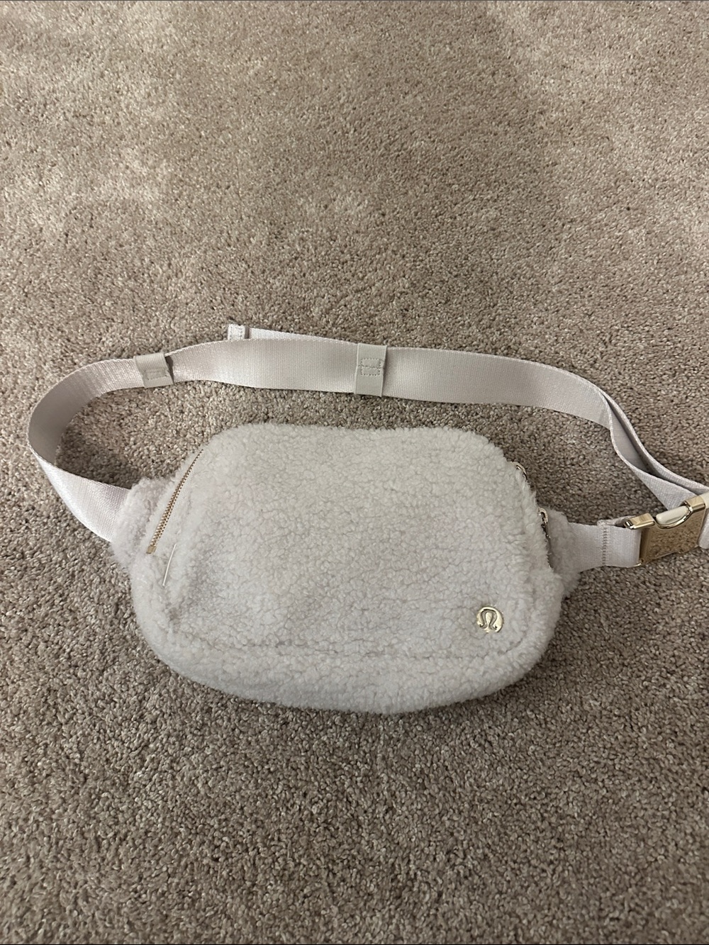 lululemon athletica Cream Sherpa Waist Pouch with Gold Accent